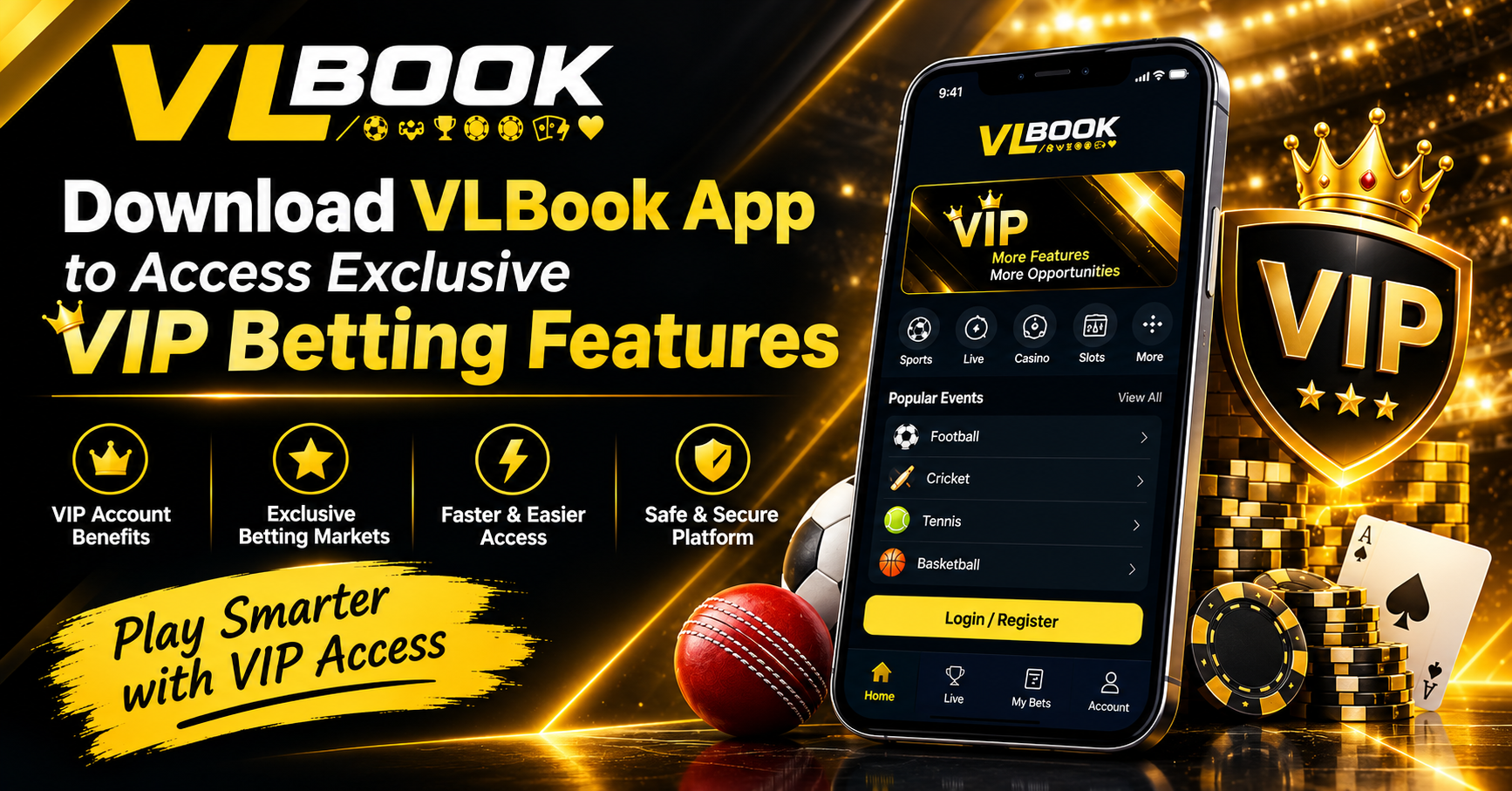 Exclusive VLBook download app with VIP betting features, mobile betting access, sports markets, and account tools