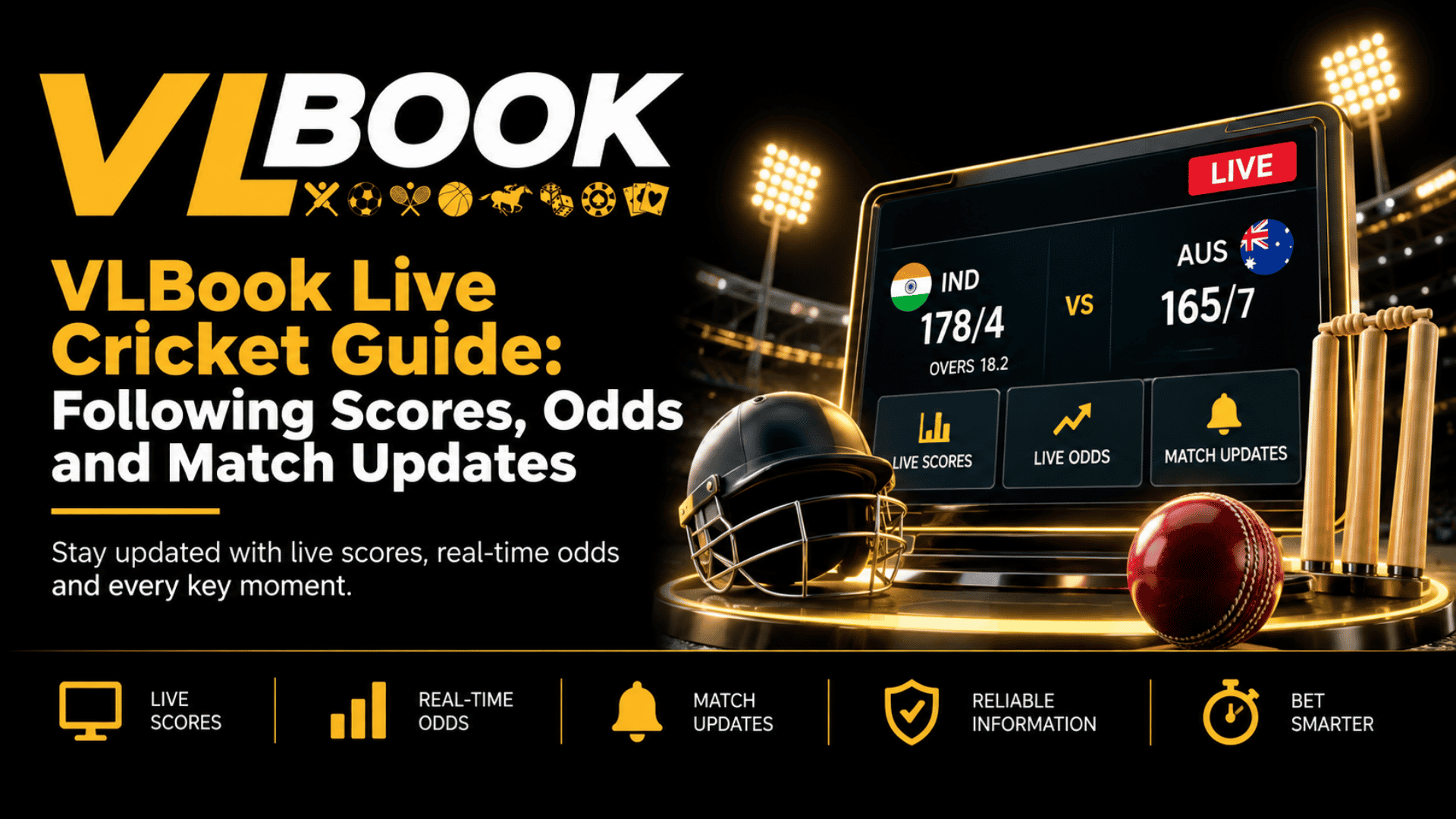 Live Cricket scores, odds and match updates guide featuring live cricket match action in a stadium
